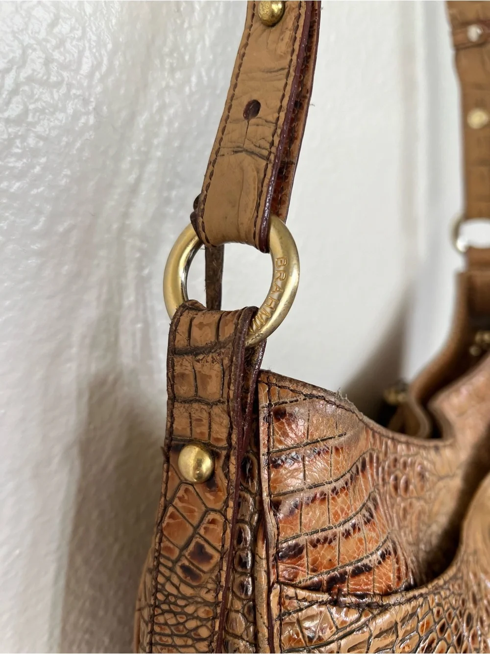 Brahmin Croc-Embossed Leather Hobo Shoulder Bag - READ